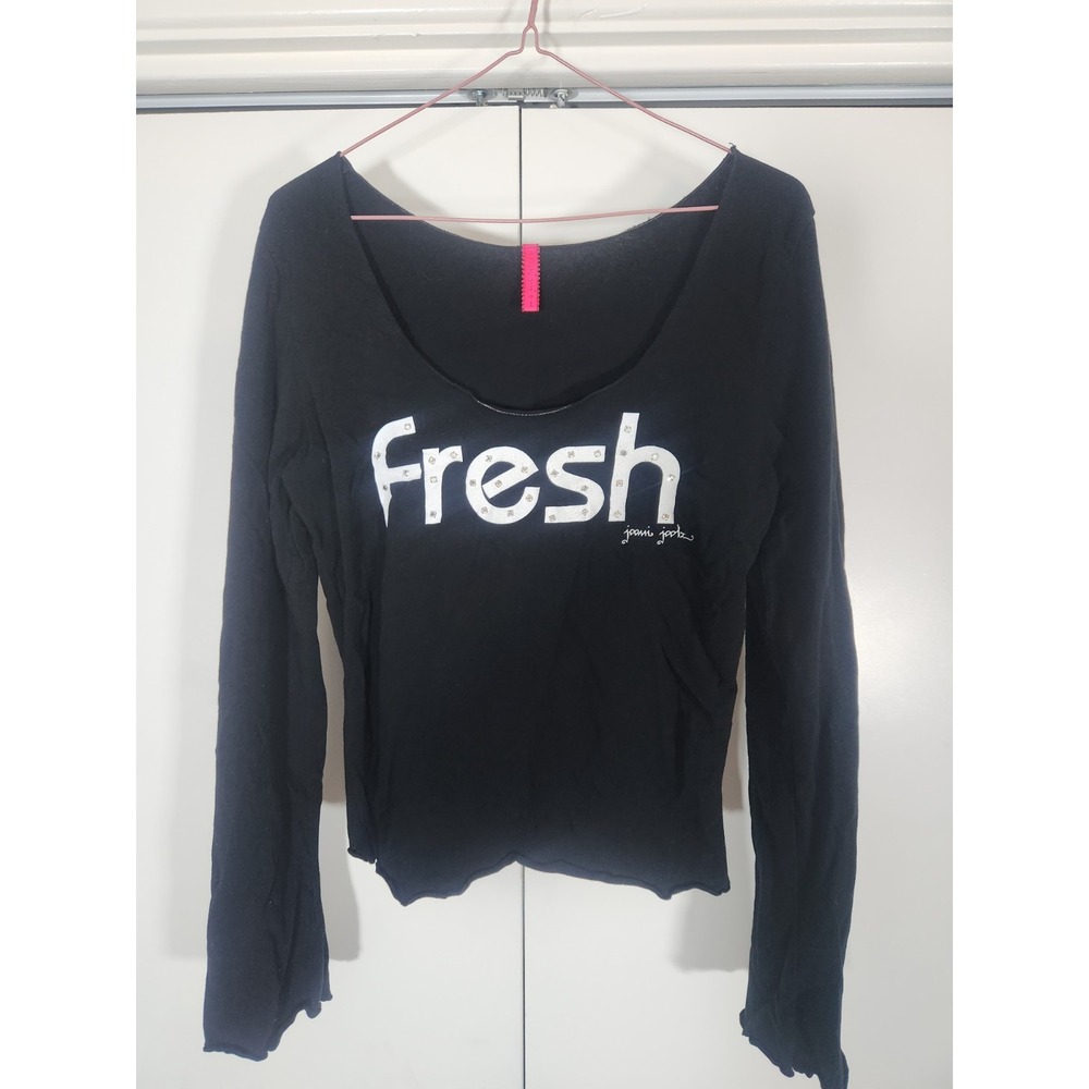 Joomi Joolz FRESH Rhinestone vintage BLACK top with Long Sleeves LARGE Y2K